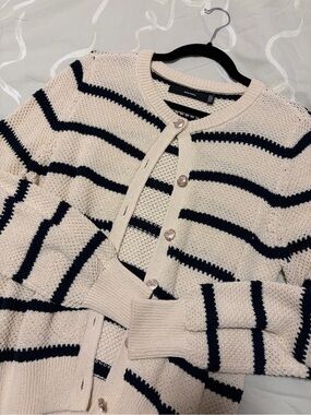 Nordstrom Cream & Navy Striped Button-Front Women’s Cardigan Sweater